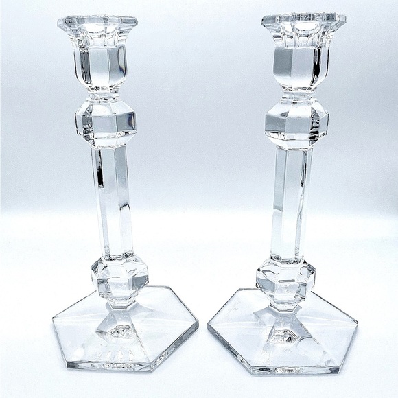 A Set of Two Vintage Val St. Lambert Belgian Crystal Candle Holders - Picture 5 of 7